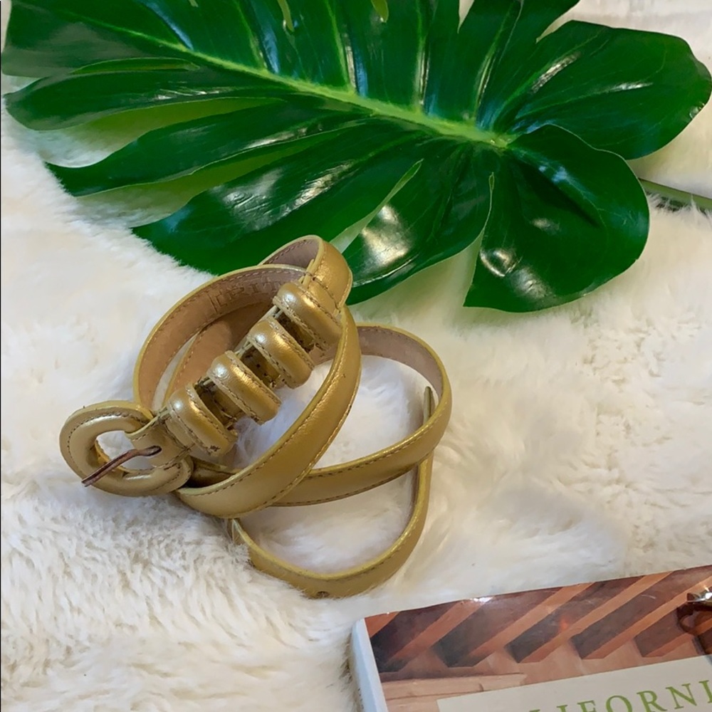 🌺Ritz gold leather vintage skinny belt size L